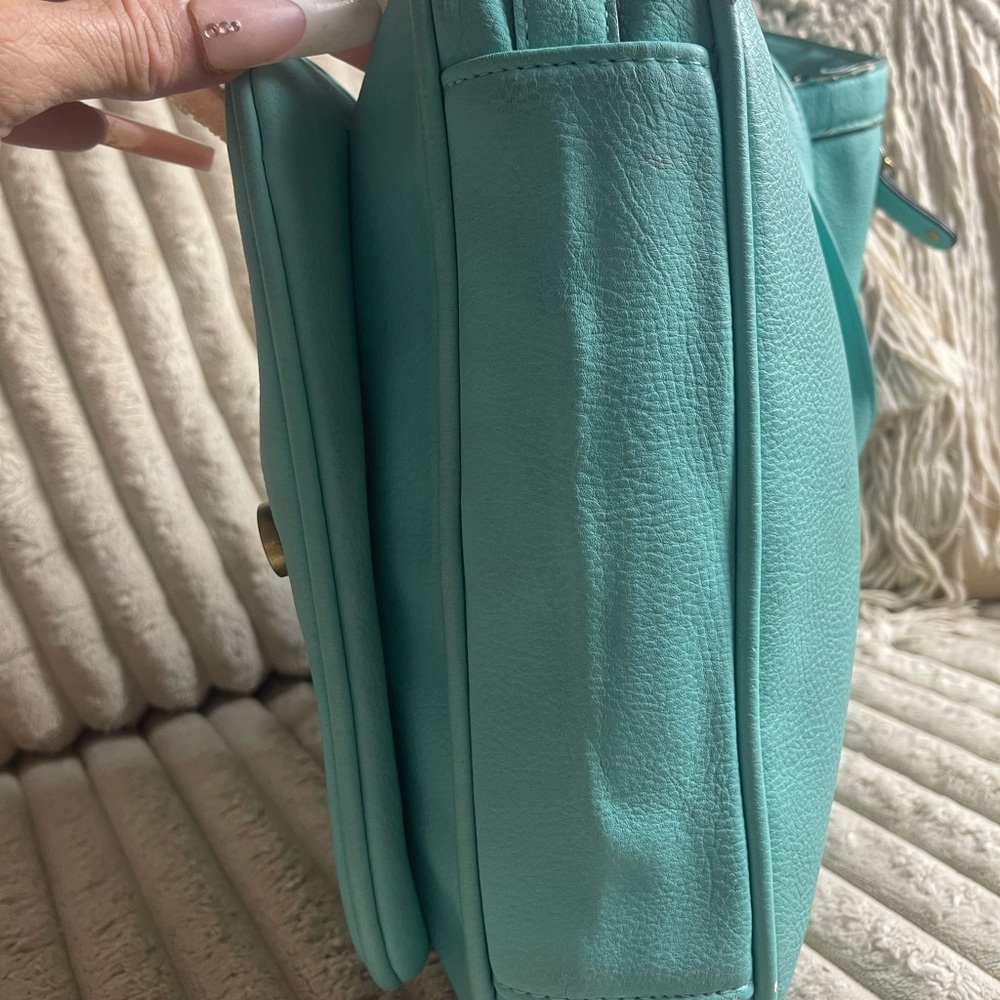 Merona Teal Faux Leather Crossbody Bag Adjustable Strap Zipper Pocket - Picture 4 of 8